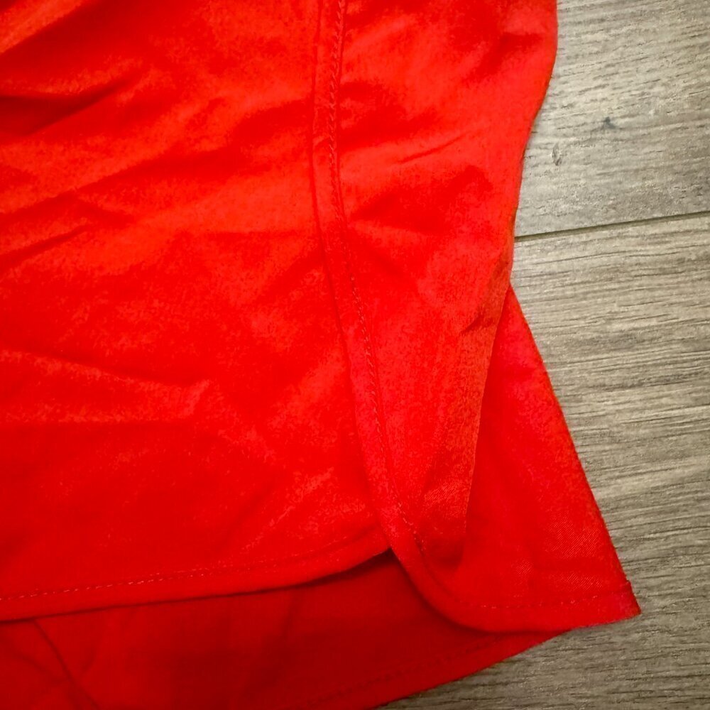 Red Athletic Running Shorts | Elastic Waist | Flowy Dolphin Hem - Picture 3 of 6